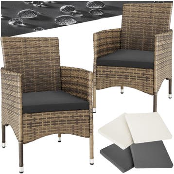 2 Wicker tuinstoelen met 4 kussenhoezen - natuur/donkergrijs, Tuin en Terras, Verzenden, Nieuw