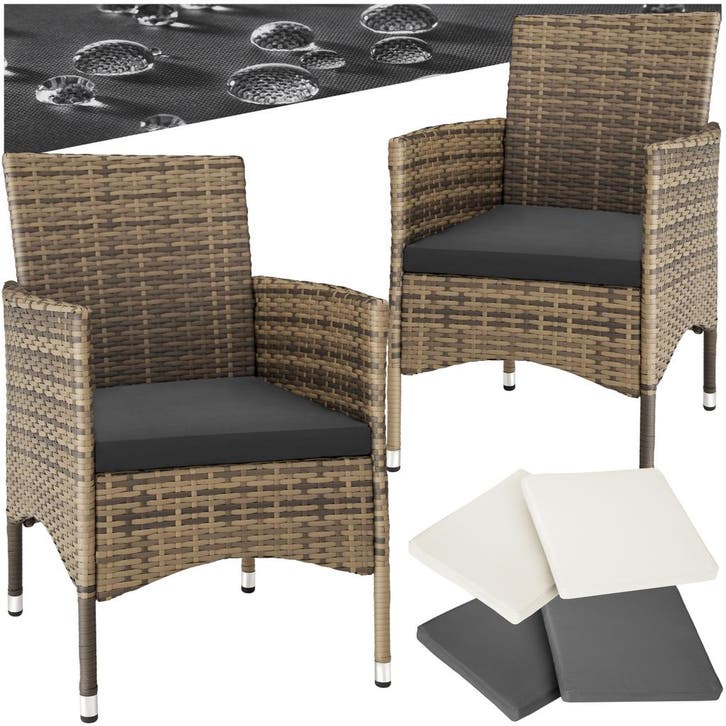 2 Wicker tuinstoelen met 4 kussenhoezen - natuur/donkergrijs, Tuin en Terras, Tuinsets en Loungesets, Verzenden