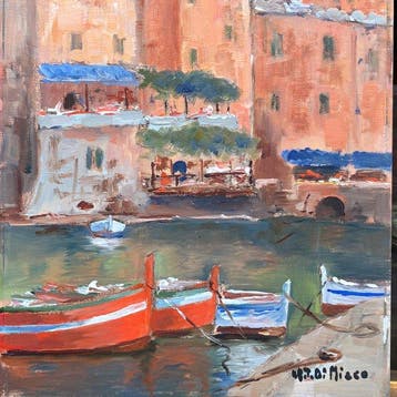 Maria Teresa Di Micco (1941) - Marine aux bateaux - Vue dun