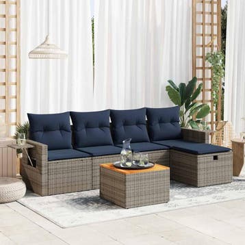 vidaXL 6-delige Loungeset met kussens poly rattan grijs, Verzenden, Nieuw, Loungeset