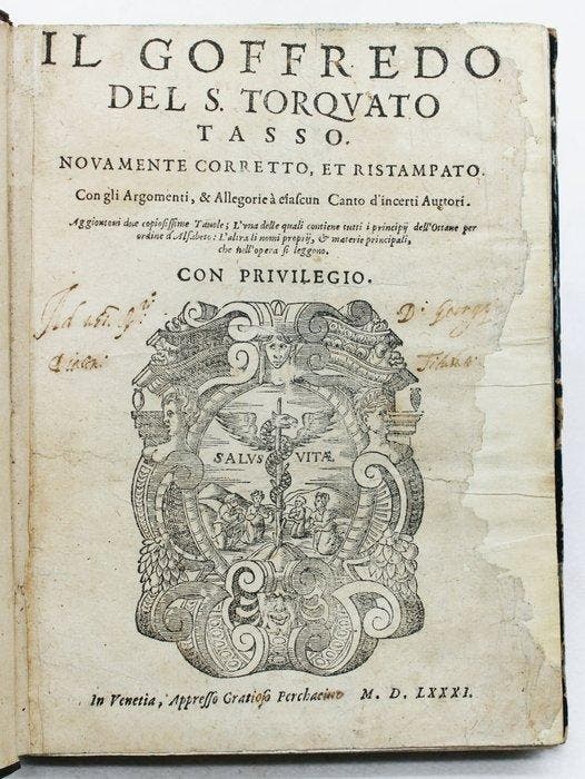 Tasso - Goffredo - 1581, Antiquités & Art, Antiquités | Livres & Manuscrits