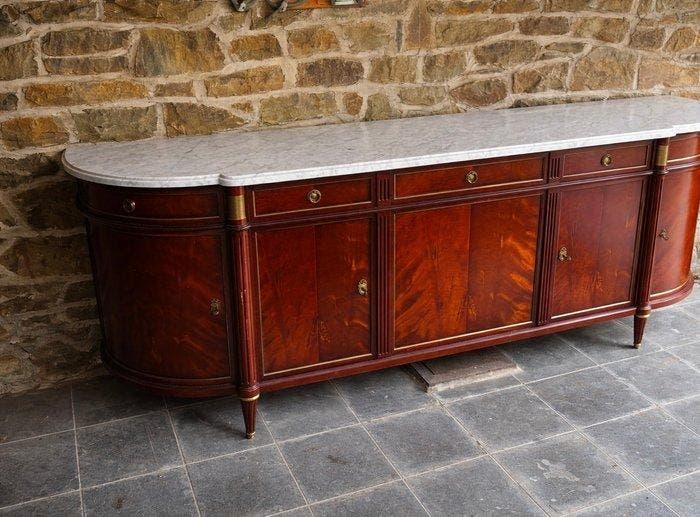 Dressoir - Carrara marmer - Mahonie met marmer, Antiquités & Art, Antiquités | Autres Antiquités