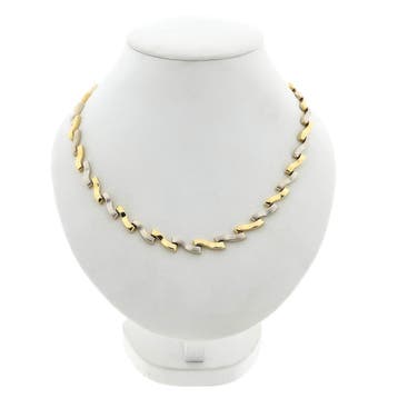 18 Krt. Bicolor gouden fantasie schakelcollier | 40,5 cm, Handtassen en Accessoires, Kettingen, Ophalen of Verzenden, Gebruikt