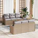 vidaXL Tuinbank Set 7 pcs Beige en Grijs Poly Riet en Staal, Verzenden, Nieuw
