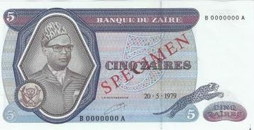 Zaire Pick 22 s 5 Zaires 20 05 1979 Specimen Vz Fleck, Verzenden