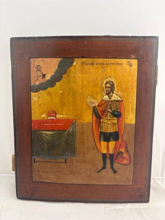 Icoon - Sint Alexander Nevsky - Hout, Antiquités & Art, Art | Art non-occidental