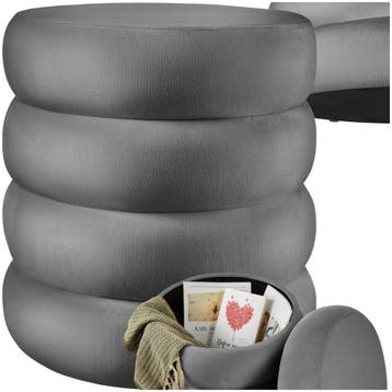 Hocker Altu, gestoffeerd, opbergruimte - Fluweellook grijs, Huis en Inrichting, Verzenden, Nieuw
