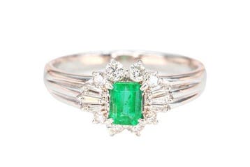 Verlovingsring Platina Smaragd - Diamant