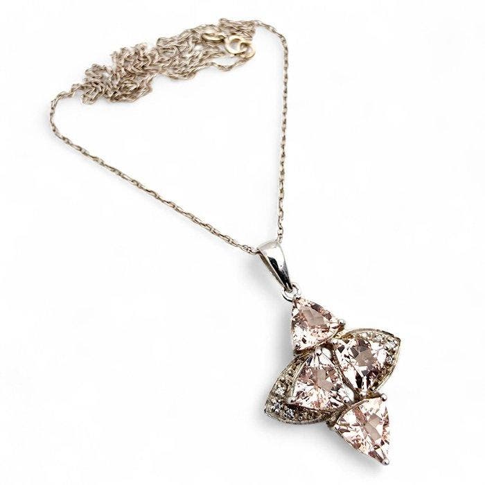 Zonder minimumprijs - Halsketting Zilver - Morganite, Handtassen en Accessoires, Kettingen