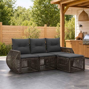 vidaXL Tuinbank Set 4 st Grijs en Donkergrijs poly rattan, Verzenden, Nieuw