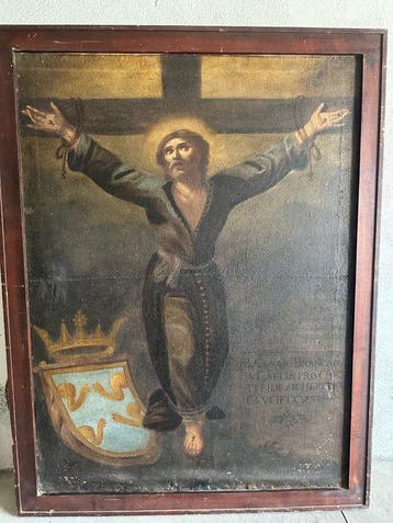 Scuola napoletana (XVII) - Crocifissione con stemma