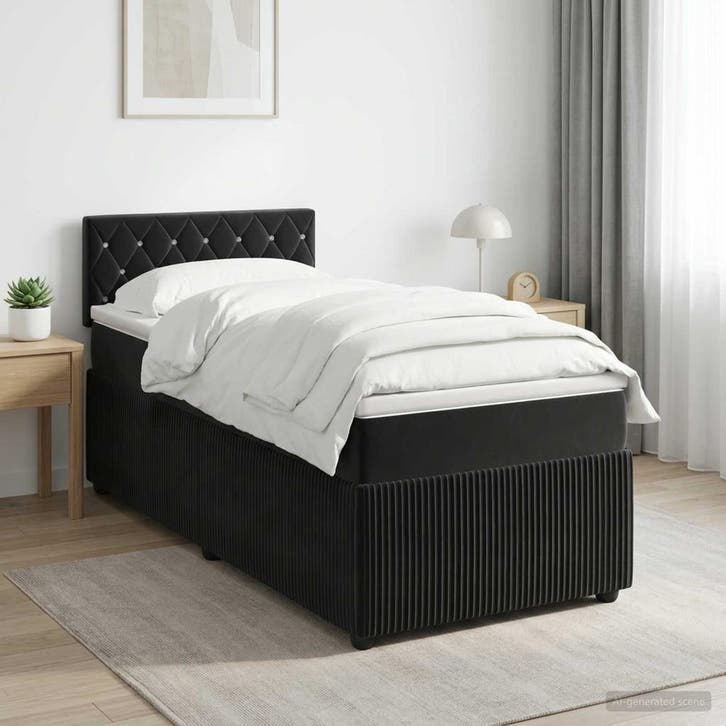 vidaXL Boxspringbed met matras Zwart 80 x 200 cm Fluweel, Maison & Meubles, Chambre à coucher | Lits, Envoi