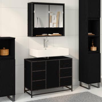 vidaXL Badkamermeubel Set 2 st Zwart Eiken 80 x 33 x 60 cm, Verzenden, Nieuw