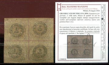Anciens états italiens - Toscane 1854 - Bloc de quatre avec, Timbres & Monnaies, Timbres | Europe | Italie