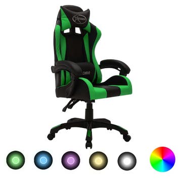 vidaXL Racestoel met RGB LED-verlichting kunstleer groen en, Verzenden