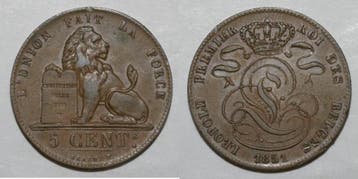 Belgique Belgie Km 5 5 Centimes 1851 Leopold 1st, Verzenden, België
