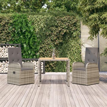 vidaXL 3-delige Tuinset met kussens poly rattan grijs, Verzenden, Nieuw, Tuinset