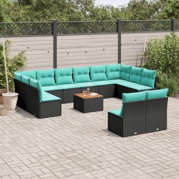 vidaXL 13-delige Loungeset met kussens poly rattan zwart, Verzenden, Loungeset