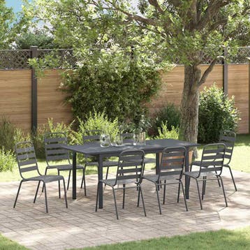 vidaXL Tuin Eettafel Set 9 st Antraciet Poedergecoat staal, Verzenden, Nieuw