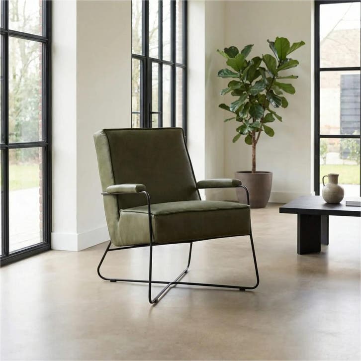 Set van 2 Leren fauteuils Hope - Vintage Olive, Maison & Meubles, Fauteuils, Enlèvement ou Envoi
