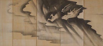 Grand paravent pliant avec un dragon dans les nuages -