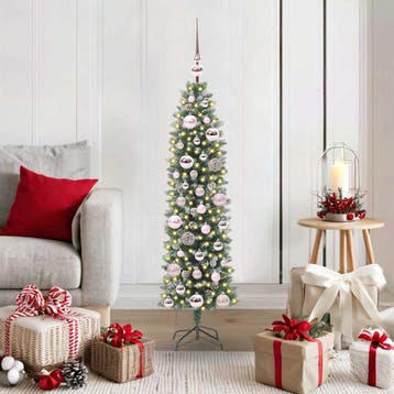 vidaXL Kunstmatige slanke kerstboom Groen en Wit 120 cm, Verzenden