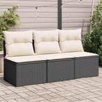 vidaXL Tuinbank 3-zits met kussens poly rattan zwart, Verzenden