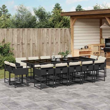 vidaXL 15-delige Tuinset met kussens poly rattan zwart, Verzenden, Nieuw, Tuinset