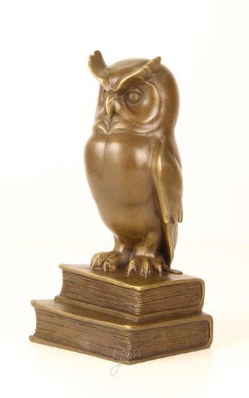 Beeld, Bronzen sculptuur van “de wijze uil” - 22 cm - Brons,