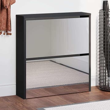 vidaXL Schoenenkast met spiegel 2-laags 63x17x67 cm zwart, Verzenden, Nieuw