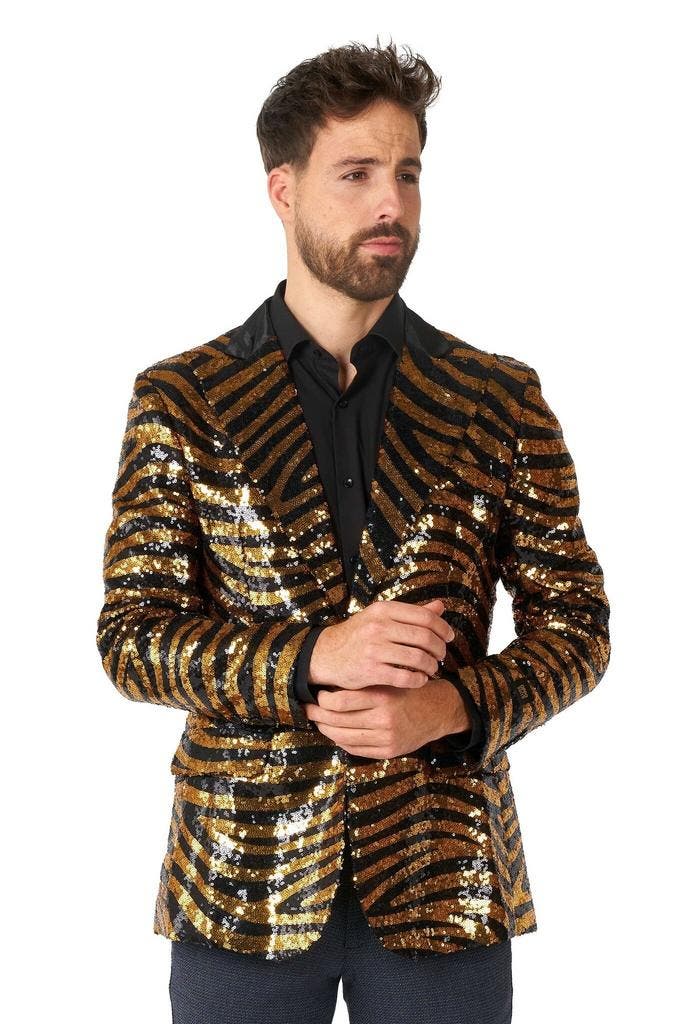 Goud Zwart Tijger Paillet Blazer Heren OppoSuits, Vêtements | Hommes, Costumes de carnaval & Vêtements de fête, Envoi