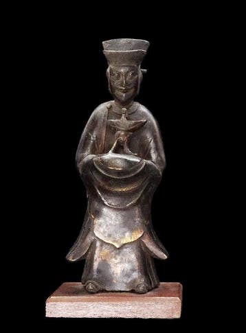 Oud-Chinees Oud Chinees - Bronzen ambtenaarbeeldje -