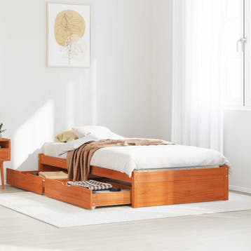 vidaXL Bedframe met lade met wiel 2 st Wasbruin Massief, Huis en Inrichting, Slaapkamer | Bedden, Verzenden, Nieuw