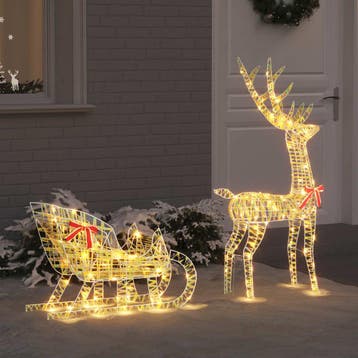 vidaXL Rendier Trek Slede 200 LEDs Warmwit 70 x 26 x 129 cm, Verzenden, Nieuw