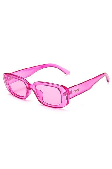 KIMU® Rechthoekige Zonnebril Y2K Kunststof Roze Montuur Rech, Ophalen of Verzenden, Nieuw, Roze
