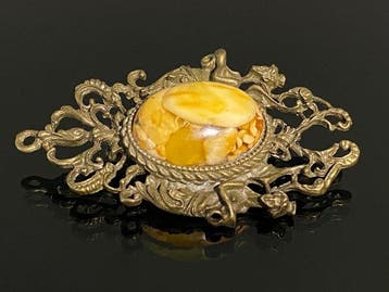 Vintage Baltisch Amber Broche - Gevangen Arctische Zon -