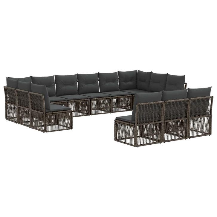 vidaXL Tuinbank Set 13 pcs Grijs poly rattan, Tuin en Terras, Tuinsets en Loungesets, Nieuw, Verzenden