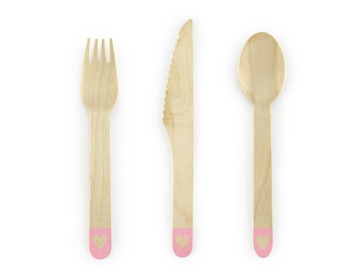 Houten Bestek Roze 16cm 18 delig, Hobby & Loisirs créatifs, Articles de fête, Envoi