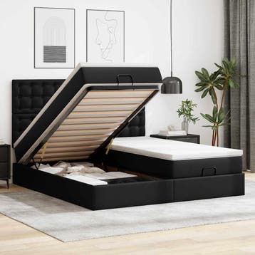 vidaXL Bed poef met matrassen en LEDs 160x200cm kunstleer, Verzenden