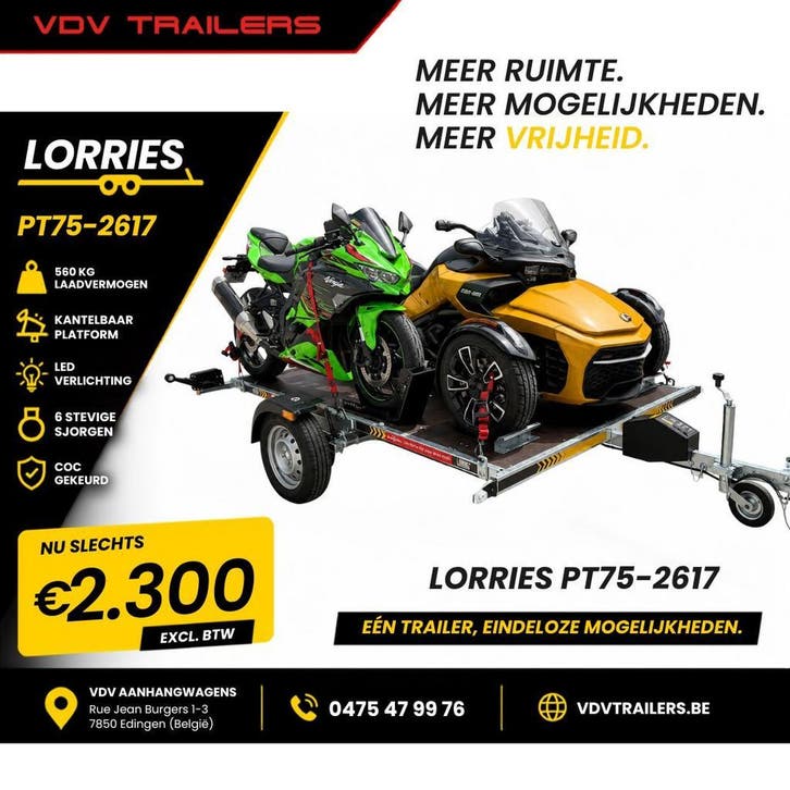 LORRIES PT75-2617 Quad/Motortrailer | 750 kg Ongeremd, Autos : Divers, Remorques, Enlèvement