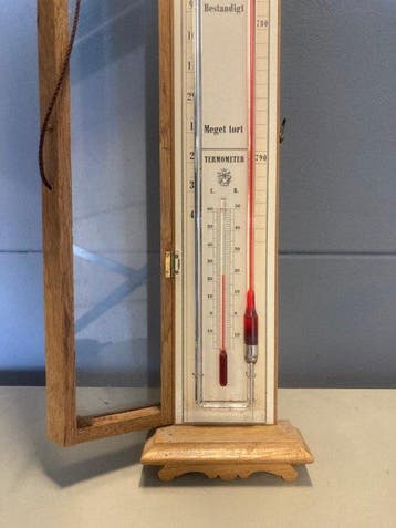 Kwik barometer en thermometer - Hout - 1960, Antiek en Kunst