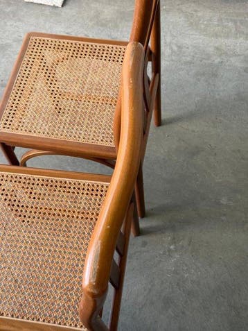 Stoel - Hout, Vienna-stro - Set van vier houten