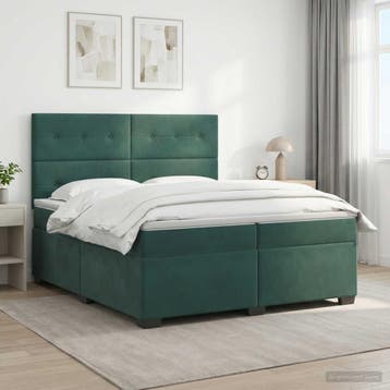 vidaXL Boxspringbed met matras Donkergroen 200 x 200 cm, Verzenden