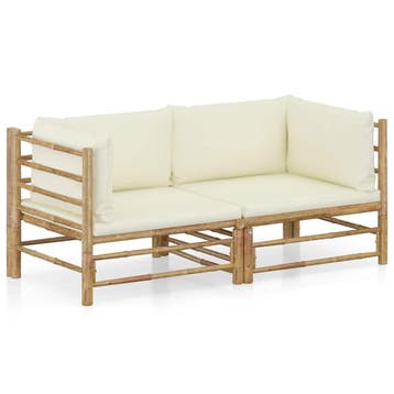 vidaXL 2-delige Loungeset met kussens bamboe crèmewit, Verzenden, Nieuw, Loungeset