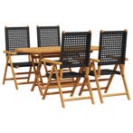 vidaXL Tuin Eettafel Set 5 pcs Zwart Massief Acacia Hout, Verzenden