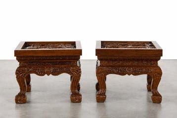Bijzettafel (2) - Teak - Handgesneden bijzettafels