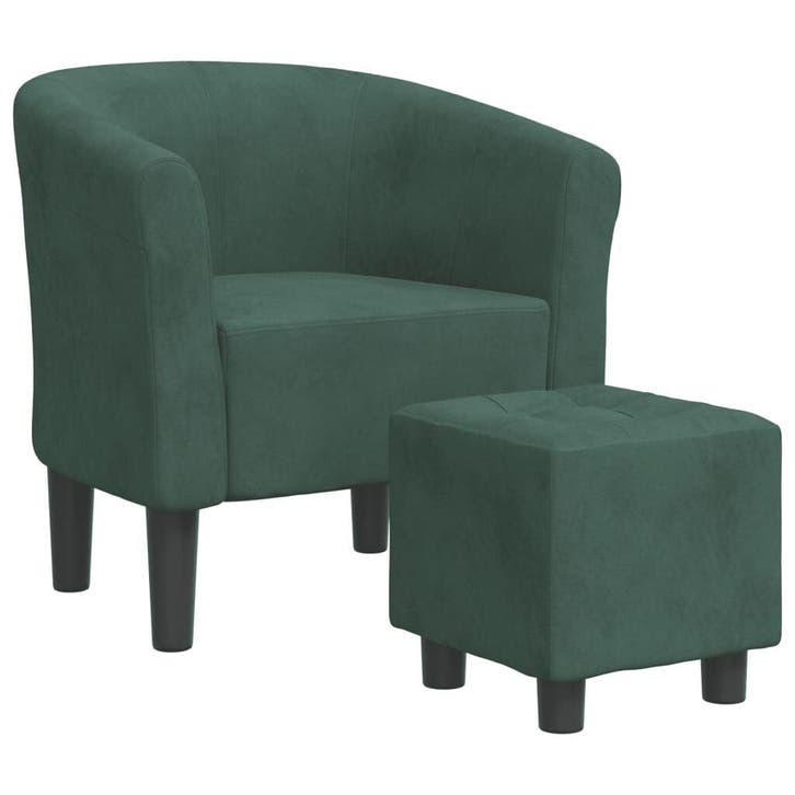 Fluwelen kuipstoel + hocker | Tweede kansje | OP = OP, Huis en Inrichting, Fauteuils, 50 tot 75 cm, Minder dan 75 cm, Zo goed als nieuw