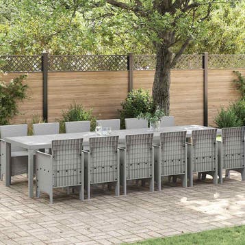 vidaXL Tuin Eettafel Set 13 st Lichtgrijs Polt riet, Verzenden, Nieuw