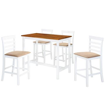 vidaXL Bartafel- en barstoelenset massief hout bruin en wit, Verzenden