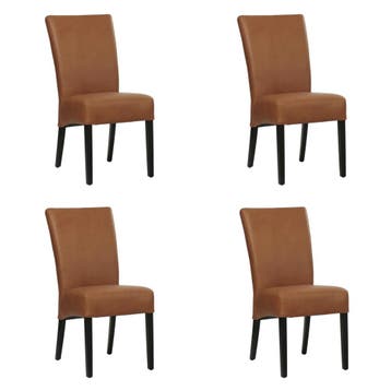 Set van 4 Leren eetkamerstoelen Just - Rancho Cognac, Ophalen of Verzenden